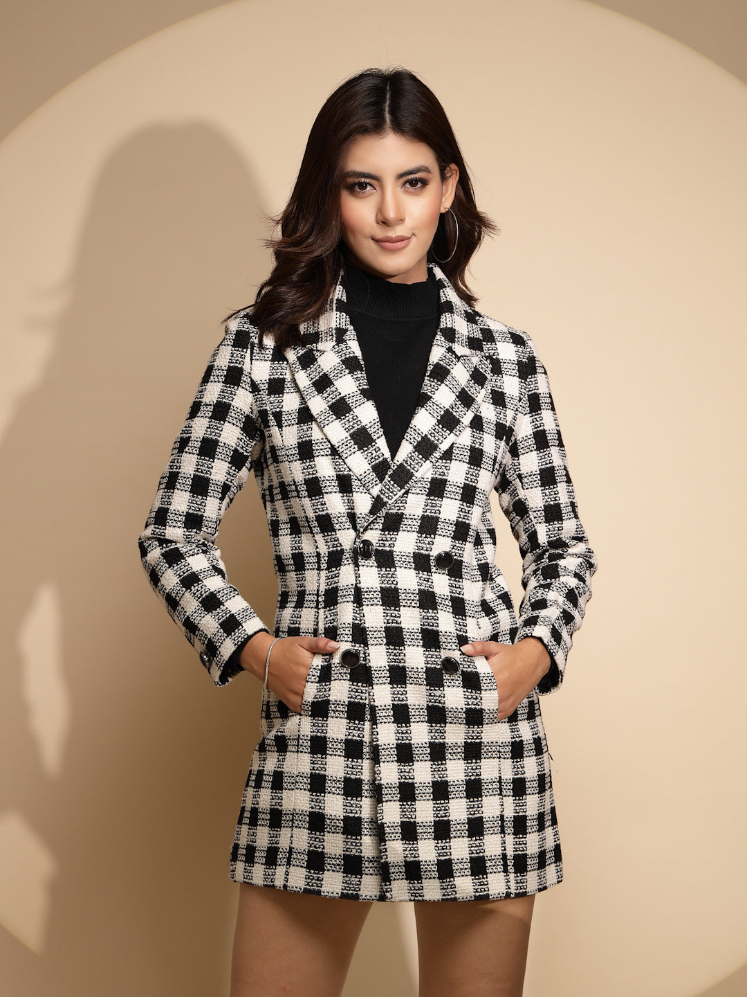 Black and white plaid women's coat online