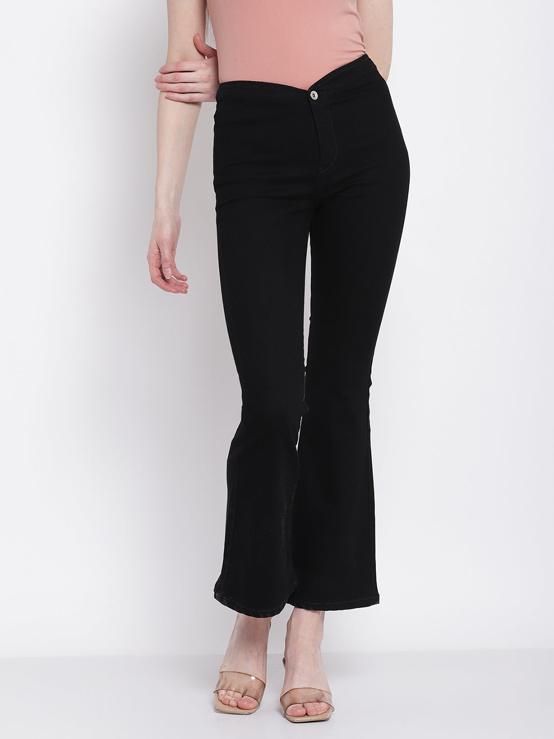 Buy Women Tapered-Fit High Rise Cropped Length Black Jeans - Global Republic