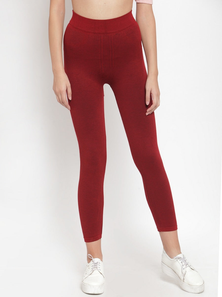 maroon solid ankle length legging