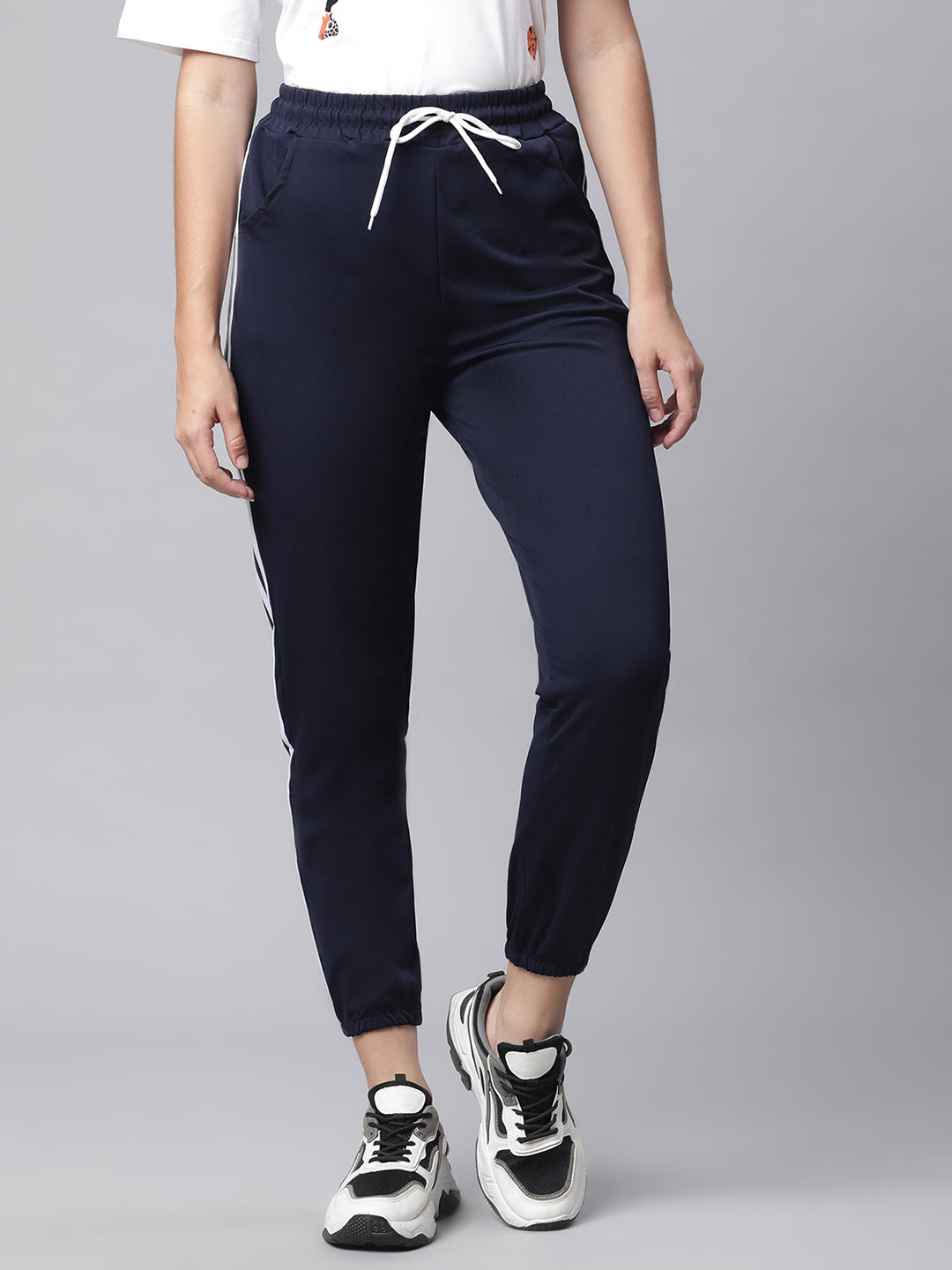 Women Navy Blue Ankle Length Sports Lower With Pockets