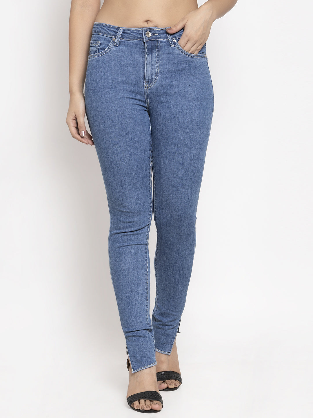 Buy Women Skinny Fit Floor length Blue Ankle Jeans - Global Republic