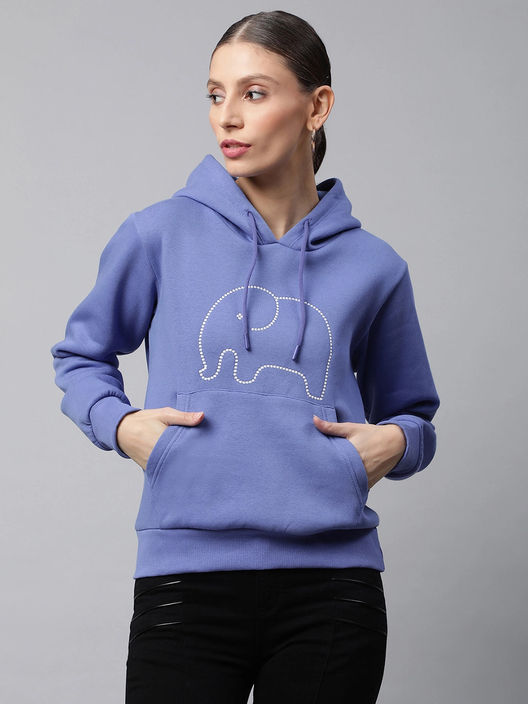 Women's crew neck sweatshirt with kangaroo pocket sale