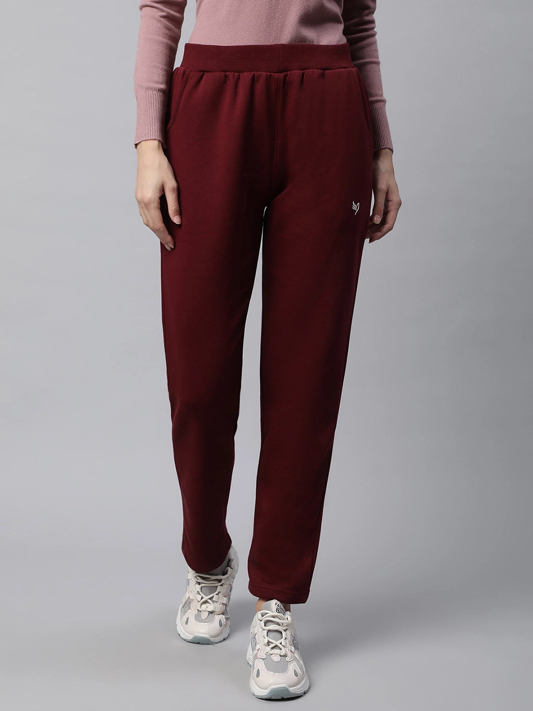 Buy Women Wine Narrow Fit Mid Rise Track Pants With Pockets
