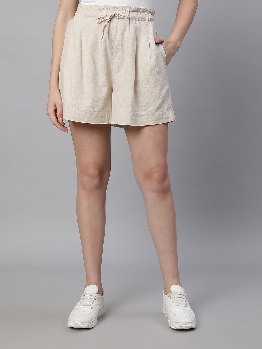 Buy Women Beige Natural Cotton Lounge Shorts - Global Republic