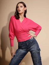 Pink Full Sleeve V-Neck Acrylic Pullover