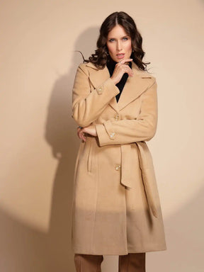 Women's Solid Collared Neck Brown Coat