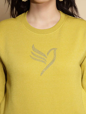 Solid Mustard Full Sleeve Round Neck Acrylic Sweatshirt