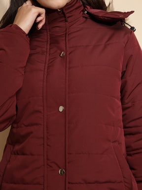 Women Maroon Solid  Full Sleeve Regular fit Hooded Jacket