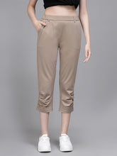 Women Beige Cotton Blend Solid Capri