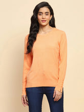 Orange Viscose Blend Regular Fit Pullover For Women