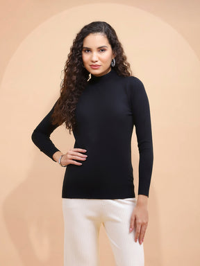 Women Black Turtle Neck Full Sleeve Snug Fit Skivvy Sweater