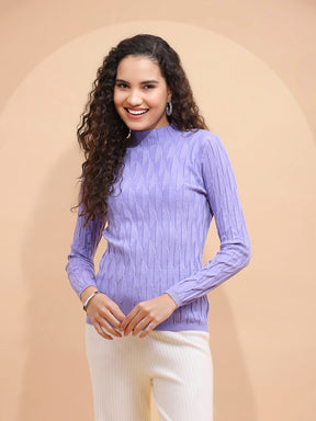 Lilac Solid Poly Viscose Slim Fit High Neck Skivvy Pullover