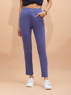 Women Blue High-Rise Stretchable Cotton Jegging
