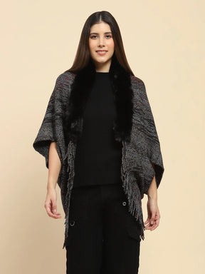 Black Mélange Acrylic Knitted Relaxed Fit Cape