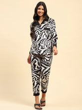 Black Zebra Print Poly Blend Relaxed Fit Night Suit