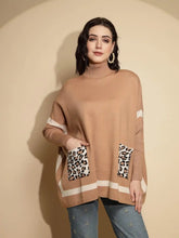 Brown Solid Full Sleeve Turtle Neck Cotton Pullover