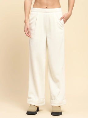 Cosmic Latte Poly Blend Solid Loose Fit Lower