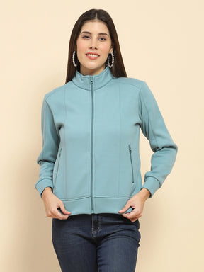 Stone Blue Poly Blend Solid Relaxed Fit Sweatshirt