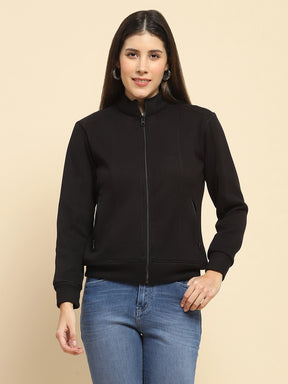 Black Poly Blend Solid Relaxed Fit Sweat Shirt