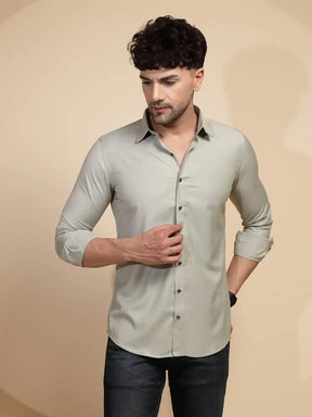 Grey Solid Full Sleeve Cotton Blend Regular Fit Shirt