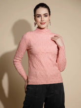 Peach Solid Full Sleeve Turtle Neck Knitted Skivvy