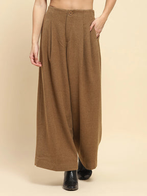 Brown Poly Viscose Stripes Textured  Loose Fit Trouser