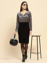 Grey Velvet Leopard Print Slim Fit Dress