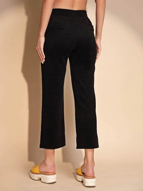 Black Cotton Blend High Rise Relaxed fit Lower
