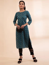 Women Blue Round Neck Printed Kurta