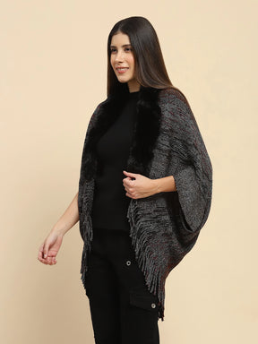 Black Mélange Acrylic Knitted Relaxed Fit Cape