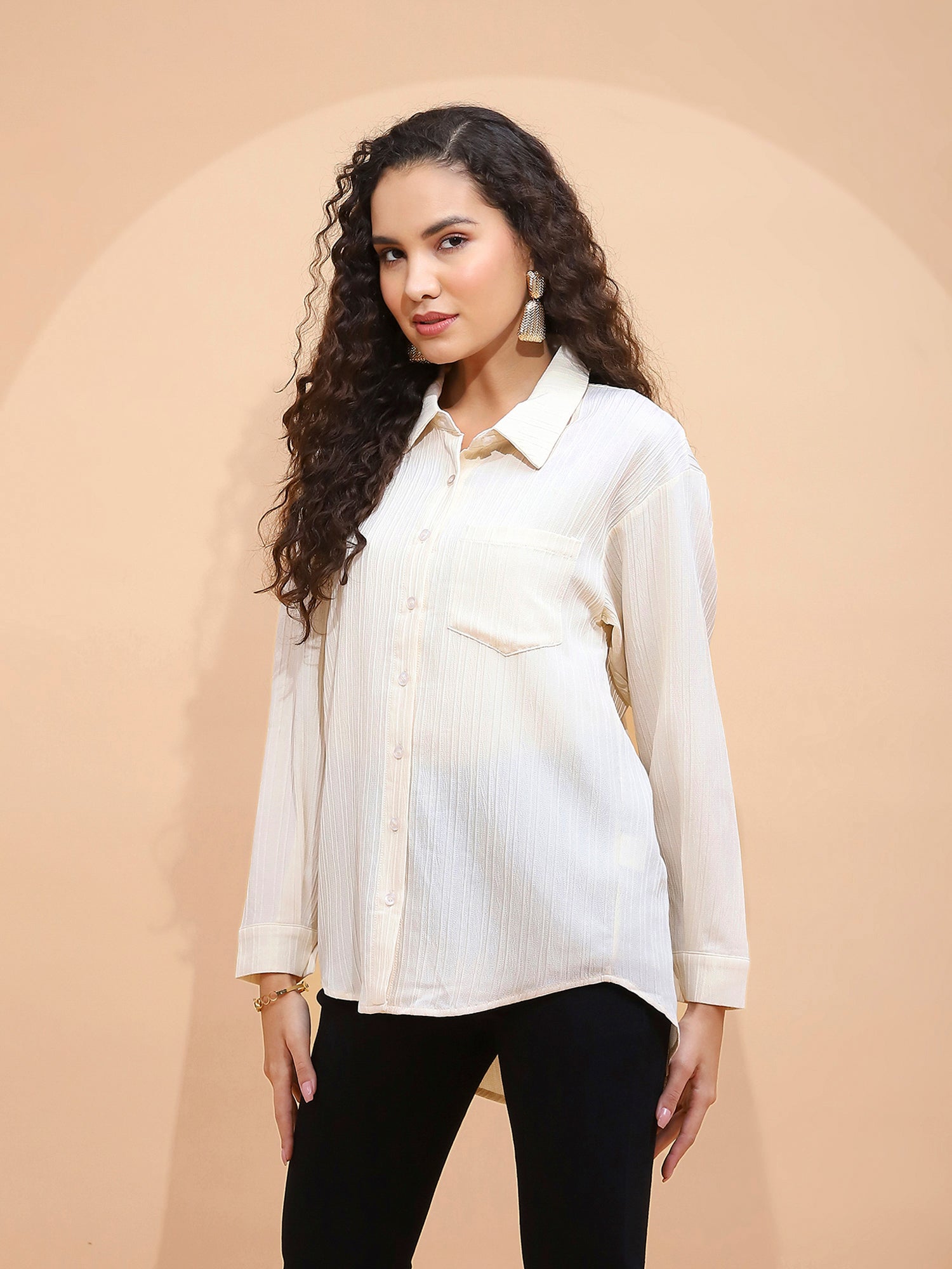 Women Lemon Polycotton Solid Asymmetric Hem Shirt