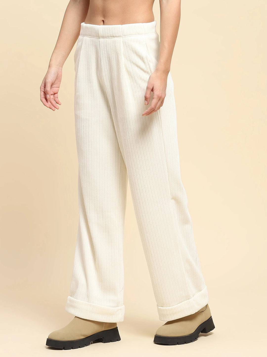 Cosmic Latte Poly Blend Solid Loose Fit Lower