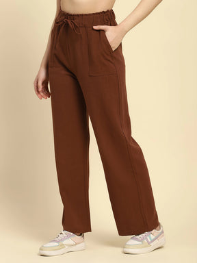 Women Brown Cotton Blend Solid Lower