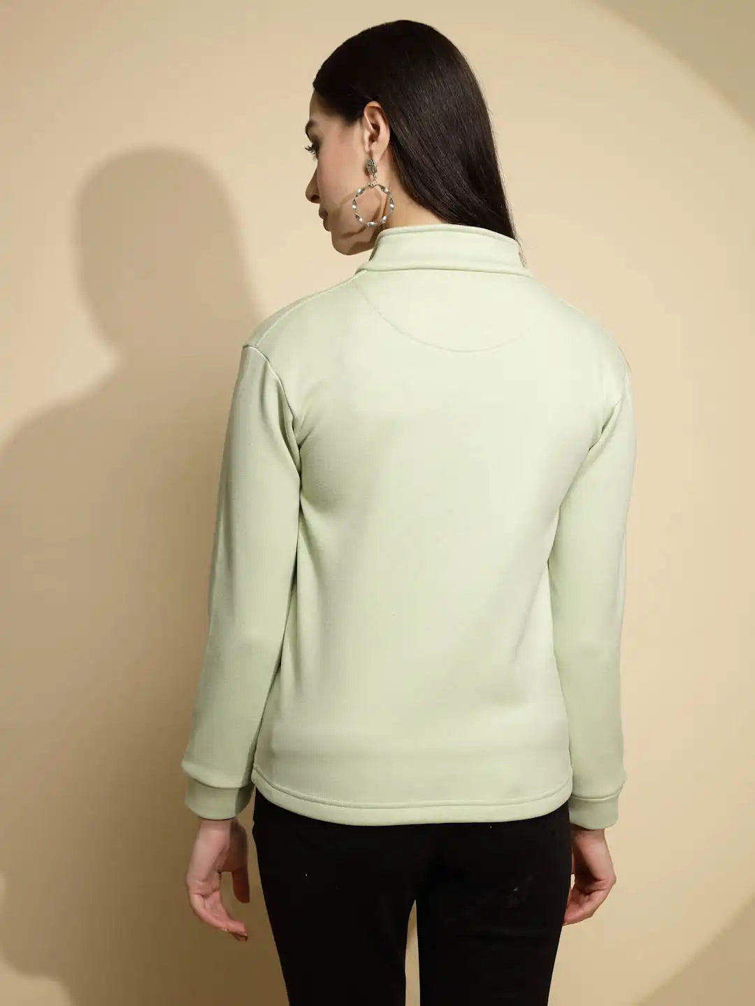 Green Solid Full Sleeve Turtle Neck Fleece Sweatshirt