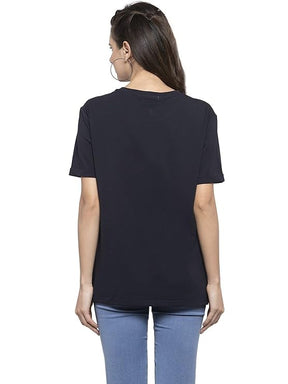 Women Printed Navy Blue Round Neck T-Shirt