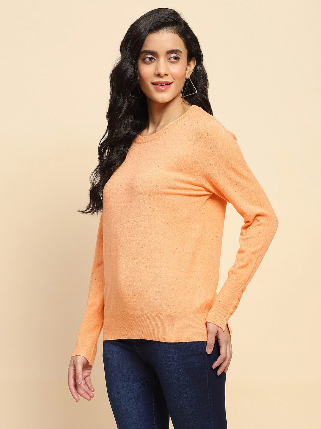 Orange Viscose Blend Regular Fit Pullover For Women