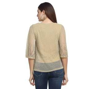 Women Gold Round Neck Solid Top