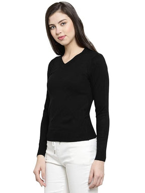 Women Black V-Neck Snug Fit Skivvy