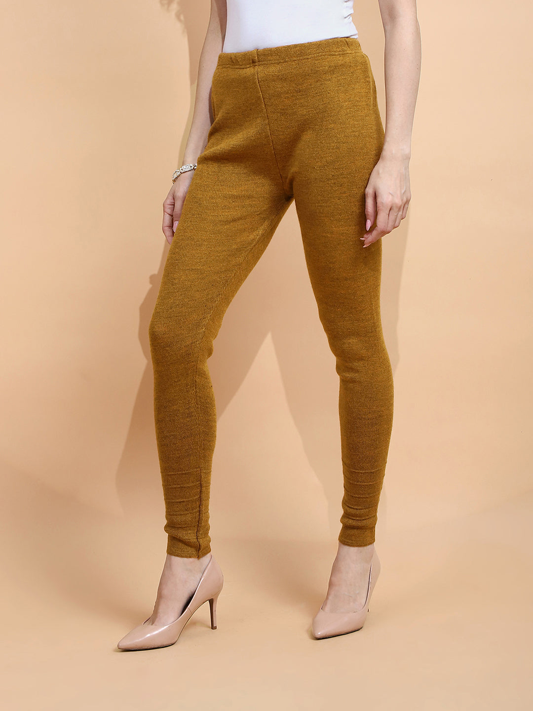 Mustard Woolen Blend Slim Fit Legging For Women