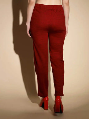 Maroon Solid Straight Cut Low Rise Pants