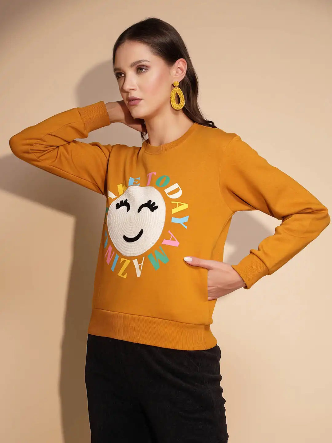 Yellow Round Neck Hosiery Sweatshirt