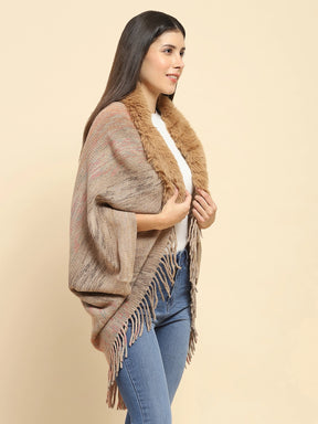 Khaki Mélange Acrylic Knitted Relaxed Fit Cape