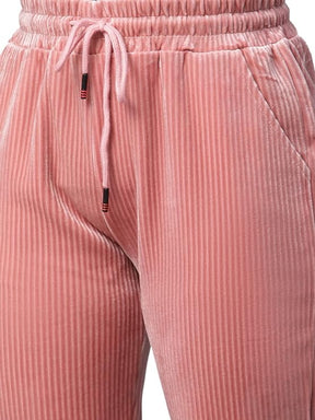 Women Pink Corduroy Mid Rise Flared Leg Lower