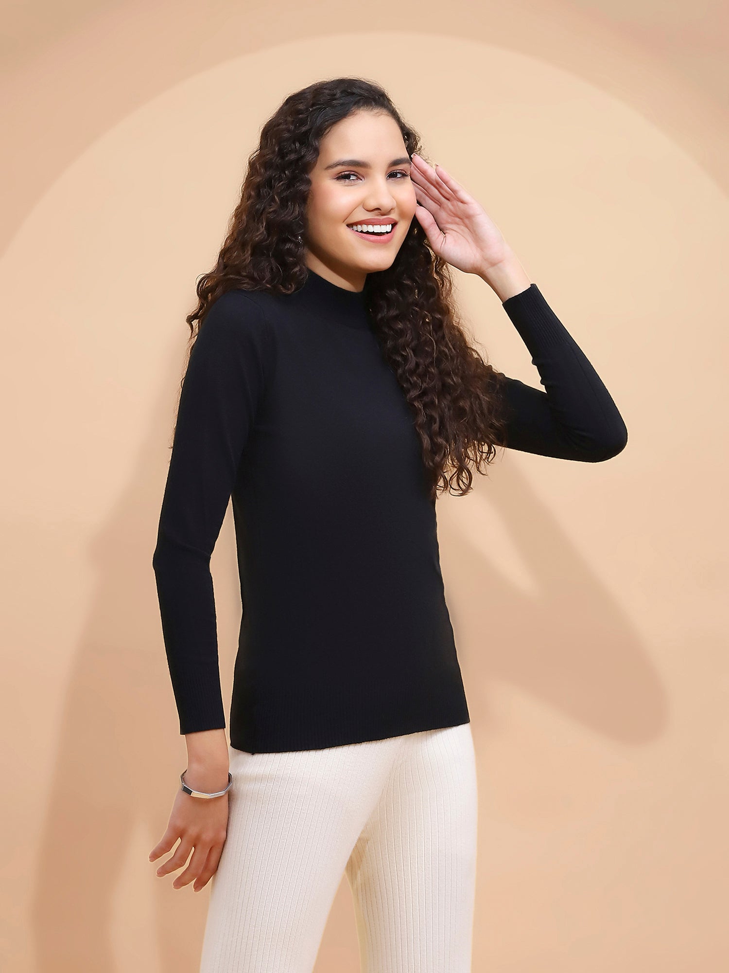 Women Black Turtle Neck Full Sleeve Snug Fit Skivvy Sweater