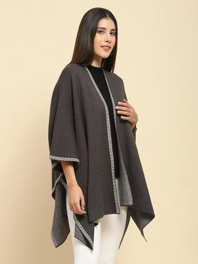 Dark Grey Poly Blend Solid Knit Loose Fit Winter Shrug