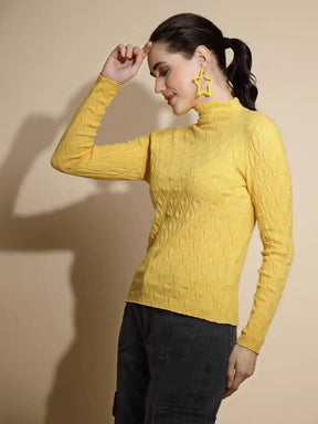 Mustard Solid Full Sleeve Turtle Neck Knitted Skivvy