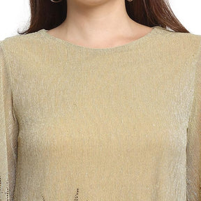 Women Gold Round Neck Solid Top