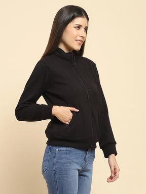 Black Poly Blend Solid Relaxed Fit Sweat Shirt