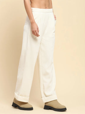 Cosmic Latte Poly Blend Solid Loose Fit Lower