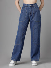 Women Mom-Fit Straight Leg Blue Jeans